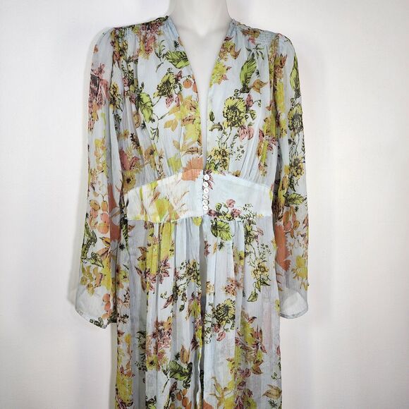 Plush Boutique Cover up Dress Small Floral Front Button Closure Open Front Sheer - Picture 4 of 10